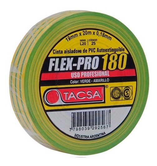Cinta Aisladora PVC 10mt x 0.18mm Verde Amarillo TACSA