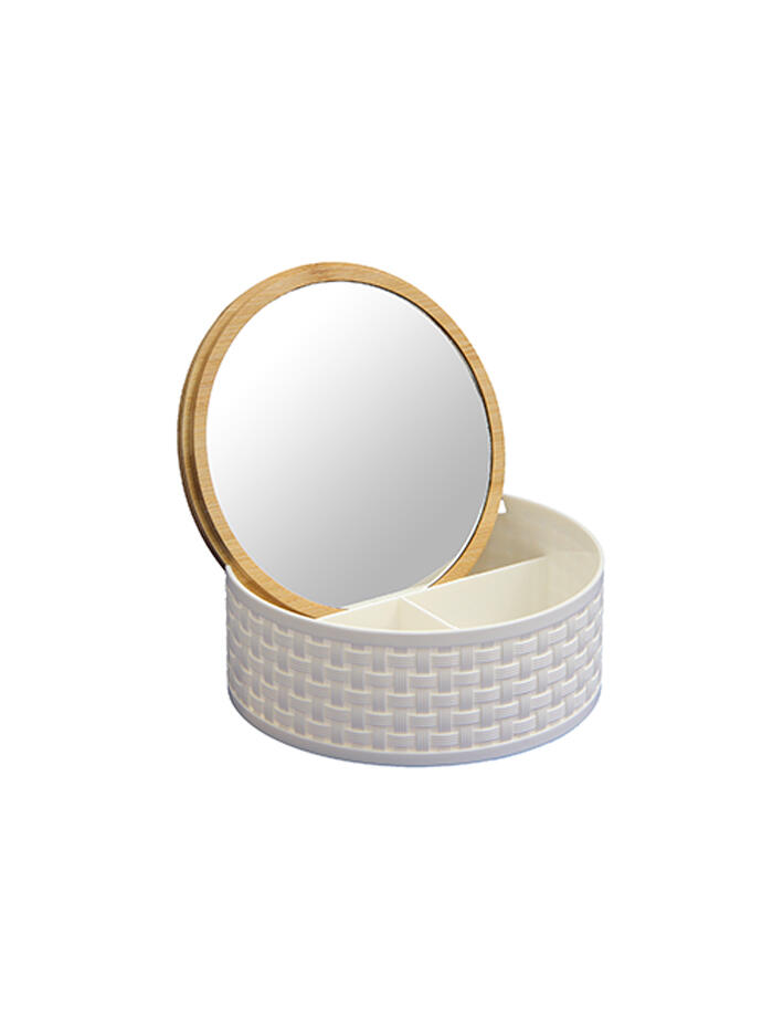 Organizador Make Up Circular con Espejo Blanco