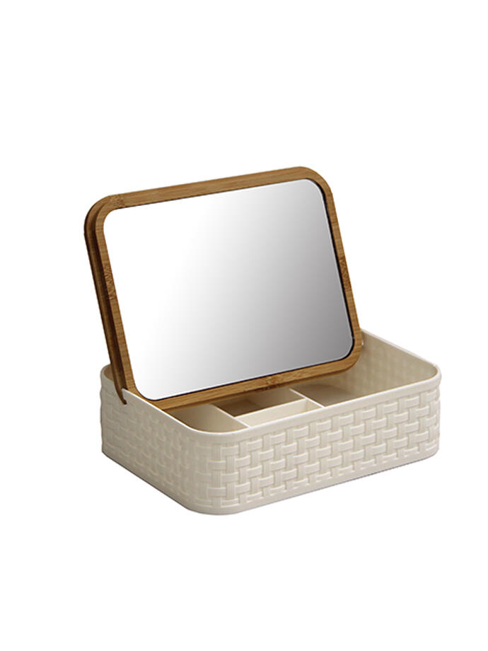 Organizador Make Up Rectangular con Espejo Blanco