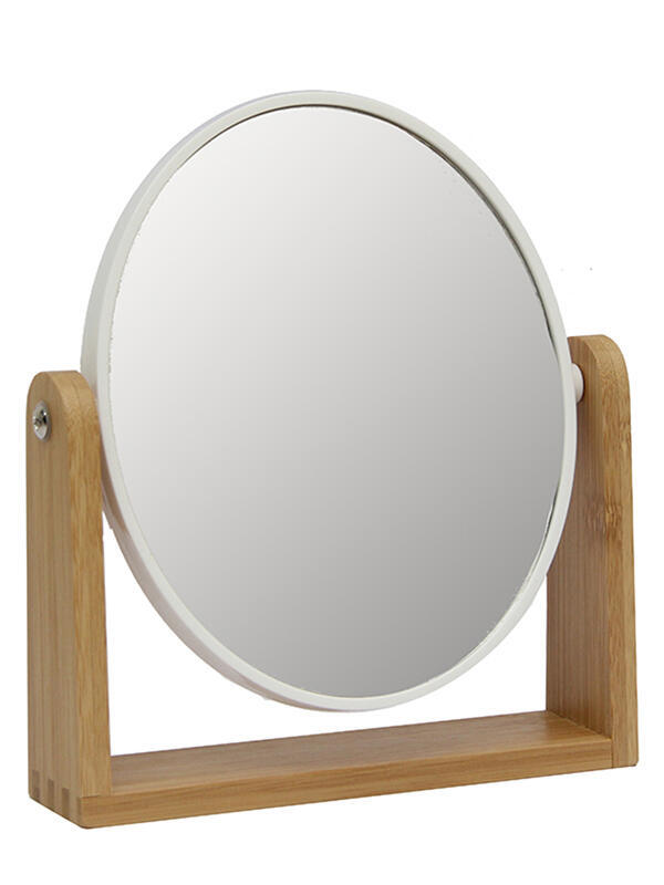 Espejo Make Up Circular con Pie de Madera Blanco