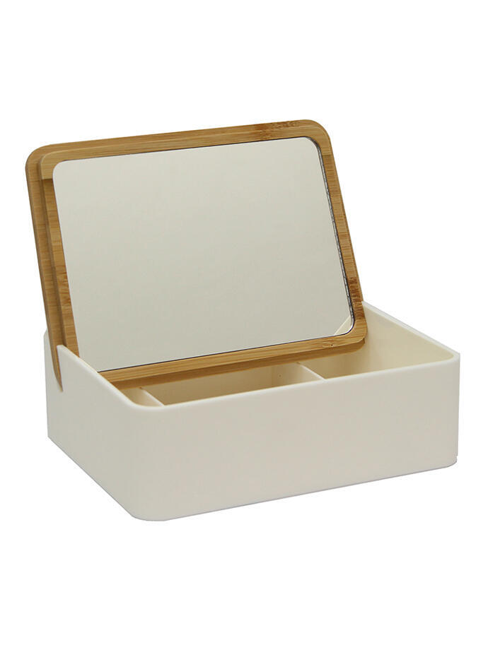 Organizador Make Up Rectangular Liso con Espejo Blanco