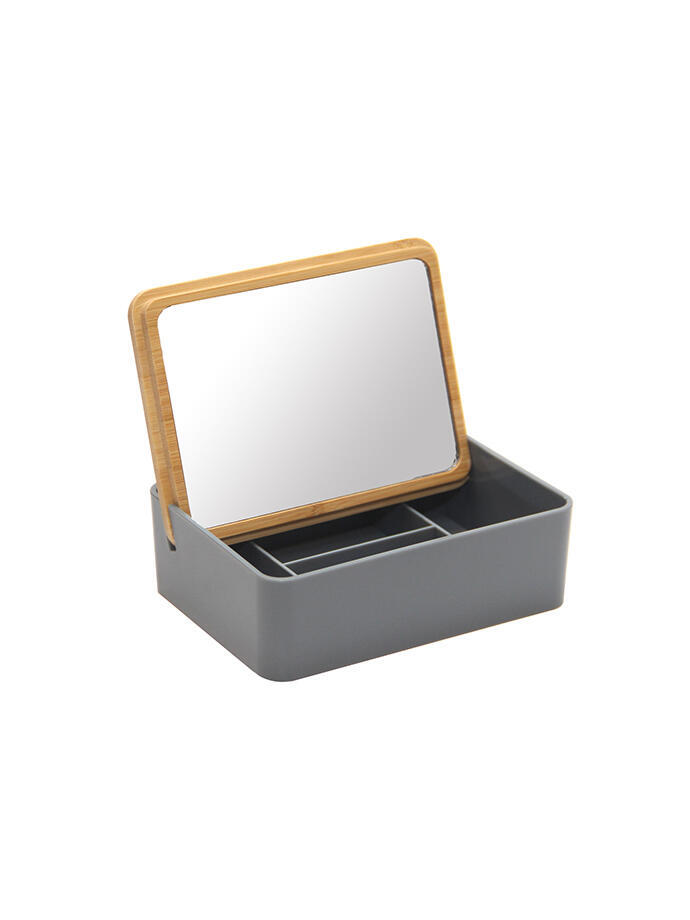 Organizador Make Up Rectangular Blanco con Espejo Gris