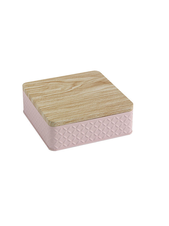 Lata Organizadora con Tapa de Madera Chata Rosa