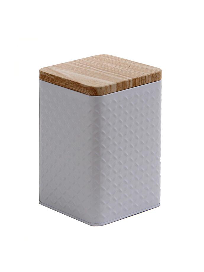 Lata Organizadora Rectangular con Tapa de Madera Blanco