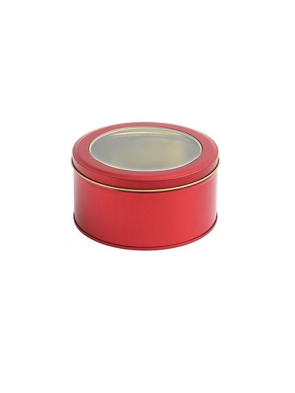Lata Organizadora Circular con Tapa Transparente Rojo