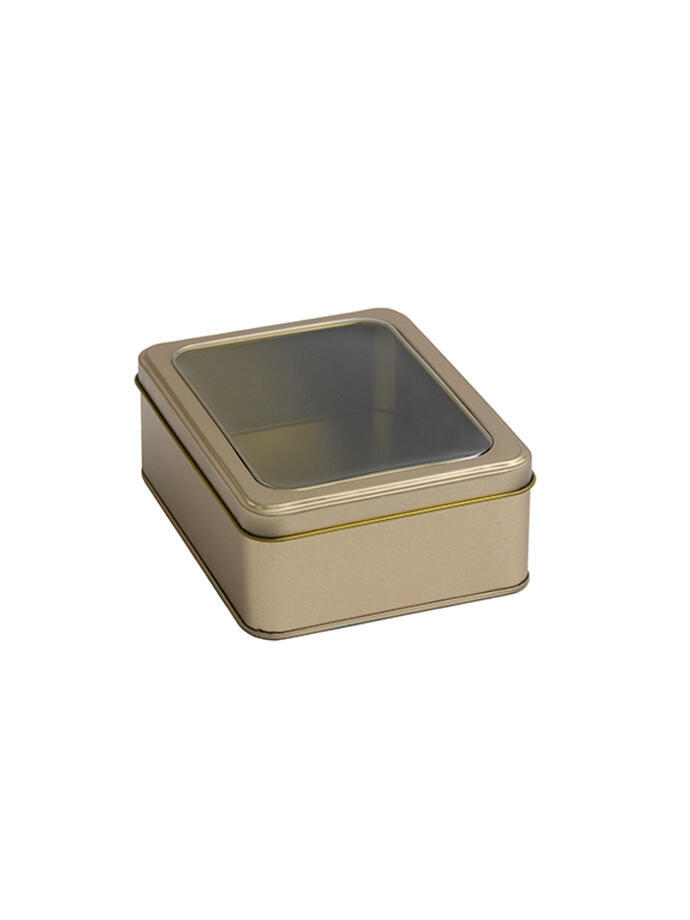 Lata Organizadora Rectangular con Tapa Transparente Dorado