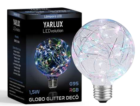 Lampara Deco Globo Glitter 95mm 1,5W E27 RGB Yarlux