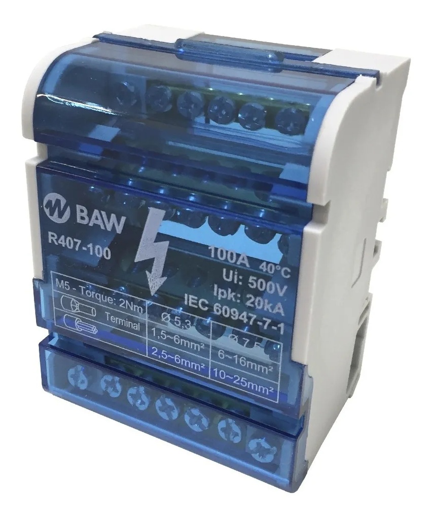 Repartidor Distribuidor Tetrapolar 4x7 100A 7 Contactos BAW
