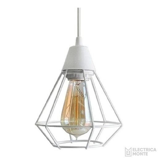 [C-1003-BT] Colgante "JAULA DIAMANTE" con tacita plástica Blanco