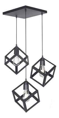 [C-3007-NT] Colgante "CUBO" 3 Luces Negro