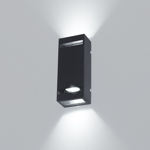 [2235] Aplique Napoles Recto Bidireccional Doble Efecto 2 Dicroicas GU10 Negro