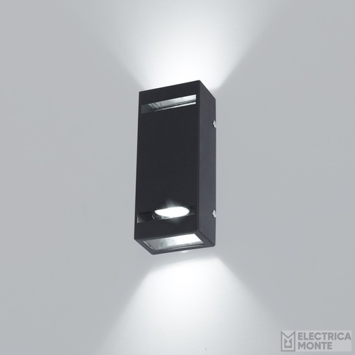 [2235] Aplique Napoles Recto Bidireccional Doble Efecto 2 Dicroicas GU10 Negro