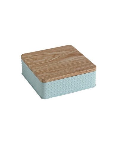 [LT3025C] Lata Organizadora con Tapa de Madera Chata Celeste