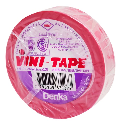 Cinta Aisladora PVC 10mt x 0.19mm Rojo Vini Tape